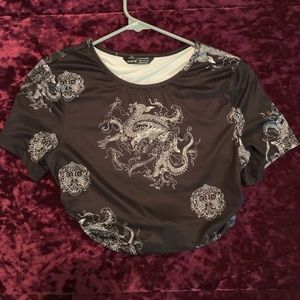 SHEIN - Dragon Print Tied Open Back Crop Top